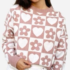 🩷 100 debut small checkered flower cropped sweater